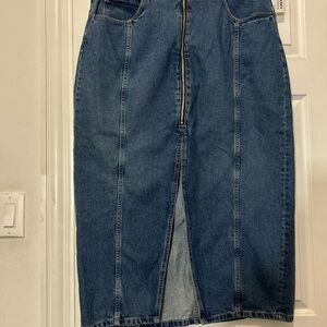 Old Navy Women’s Mid-Rise Denim Maxi Skirt Blue Slit Front Pockets Sz 16